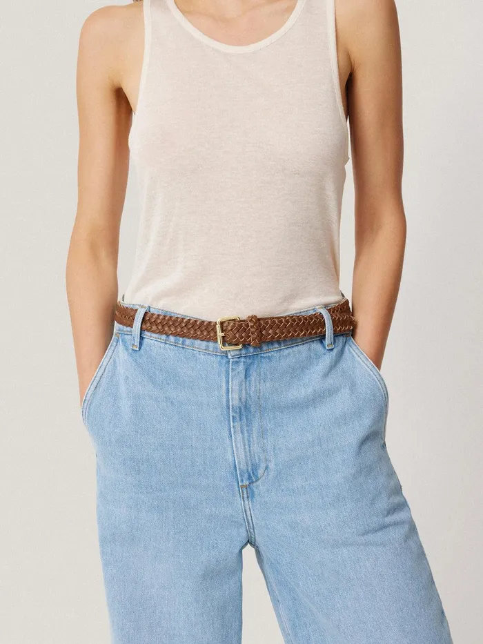 Women Woven Leather Belt Tan Jigsaw Belts