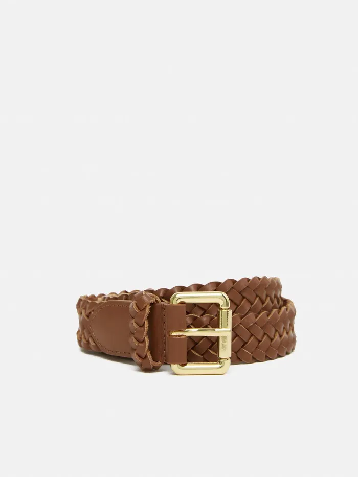 Women Woven Leather Belt Tan Jigsaw Belts