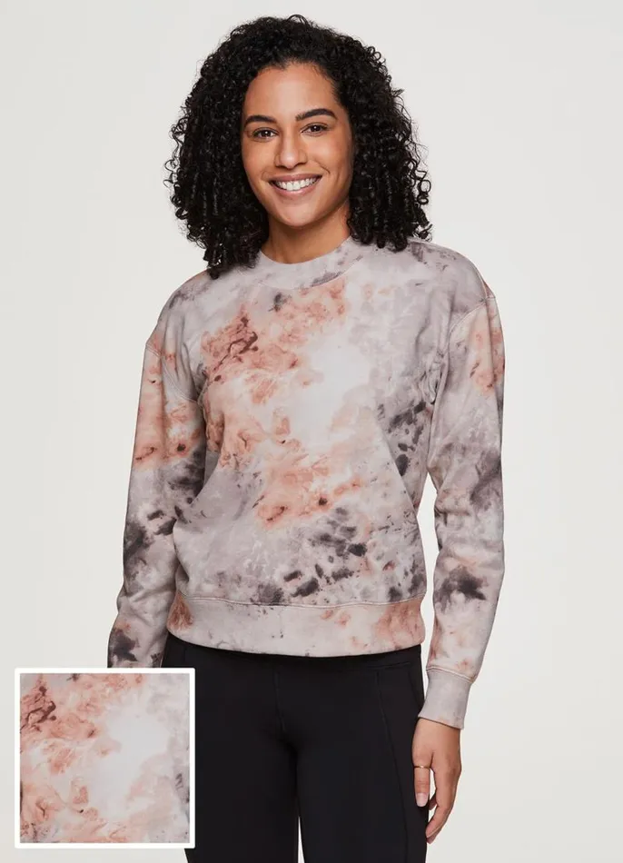 Women Zen Tie Dye Relaxed Sweatshirt Beige RBX Active Long Sleeve