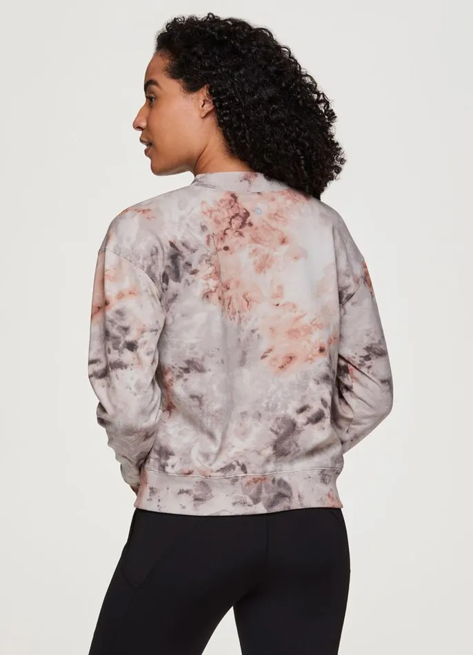 Women Zen Tie Dye Relaxed Sweatshirt Beige RBX Active Long Sleeve