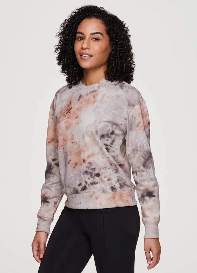 Women Zen Tie Dye Relaxed Sweatshirt Beige RBX Active Long Sleeve
