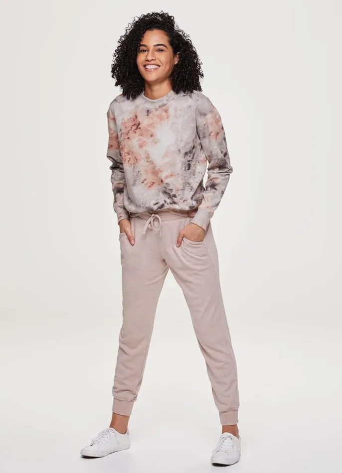 Women Zen Tie Dye Relaxed Sweatshirt Beige RBX Active Long Sleeve